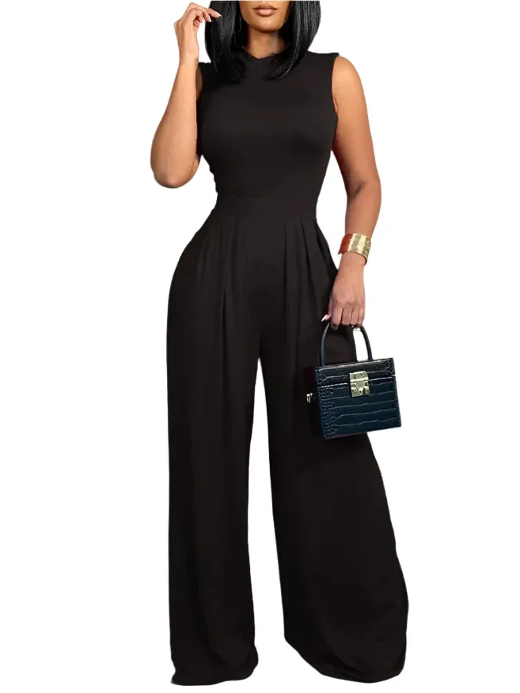 2025 Spring/Summer Fashion: Elegant Women's Sleeveless Printed Wide-Leg Jumpsuit for Casual Holidays