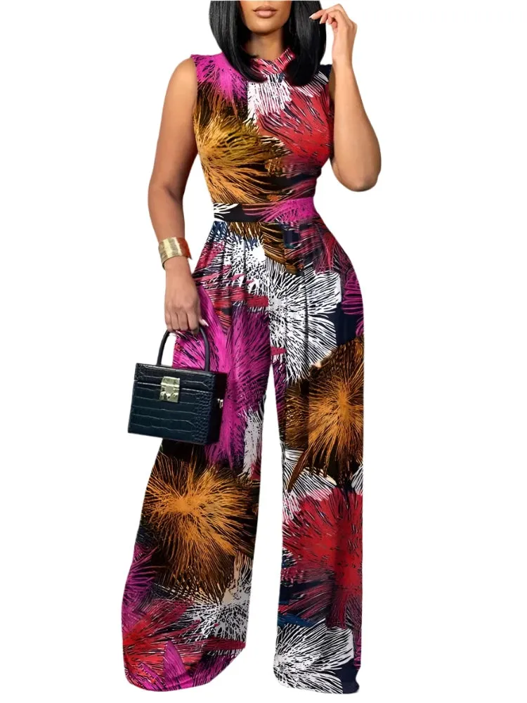 2025 Spring/Summer Fashion: Elegant Women's Sleeveless Printed Wide-Leg Jumpsuit for Casual Holidays