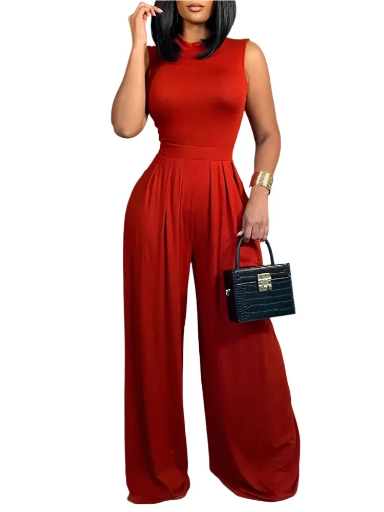 2025 Spring/Summer Fashion: Elegant Women's Sleeveless Printed Wide-Leg Jumpsuit for Casual Holidays