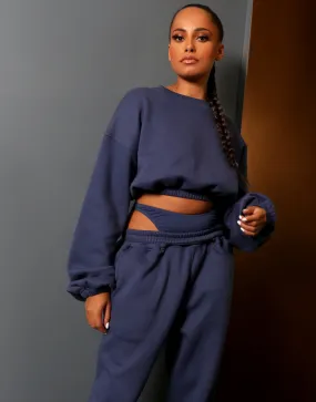 Amber x Public Desire crop sweatshirt co-ord in navy