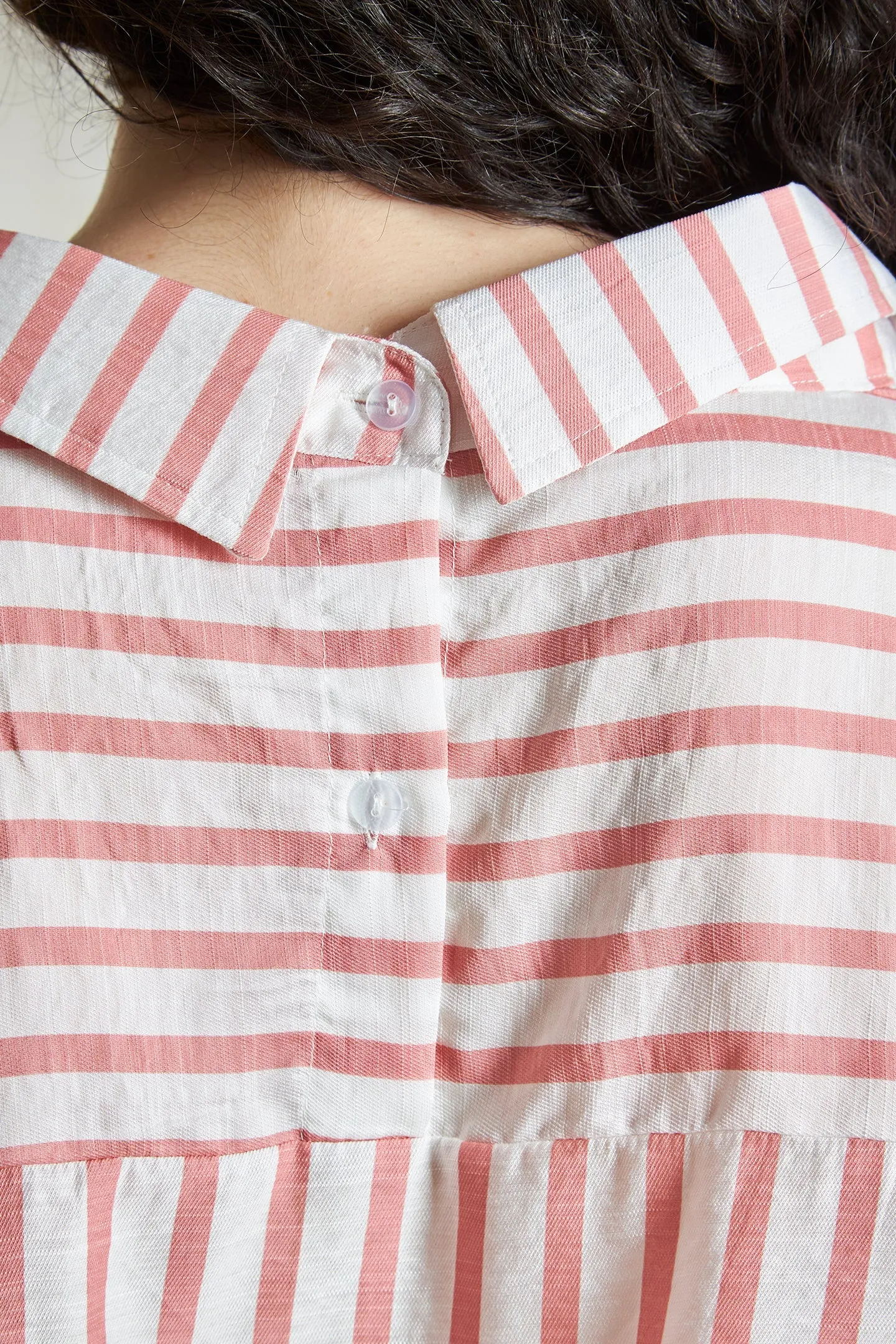 Amie|Back Button Striped Shirt