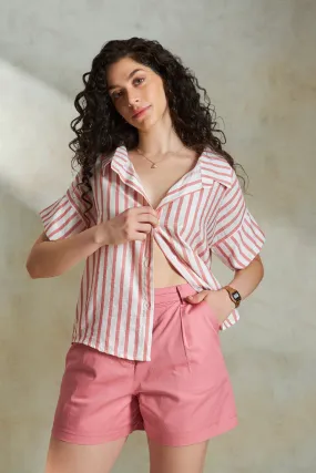 Amie|Back Button Striped Shirt