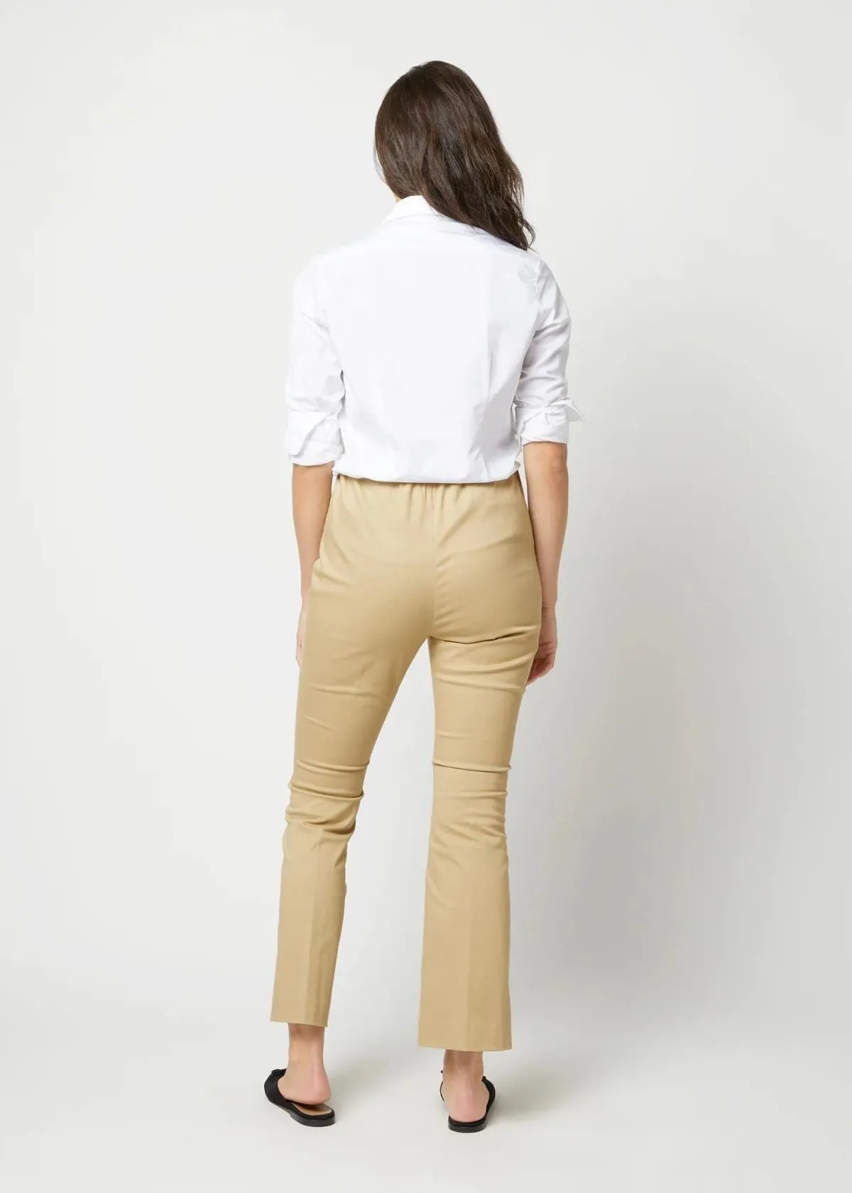 ANN MASHBURN Faye Flare Cropped Pant - Khaki Stretch Sateen