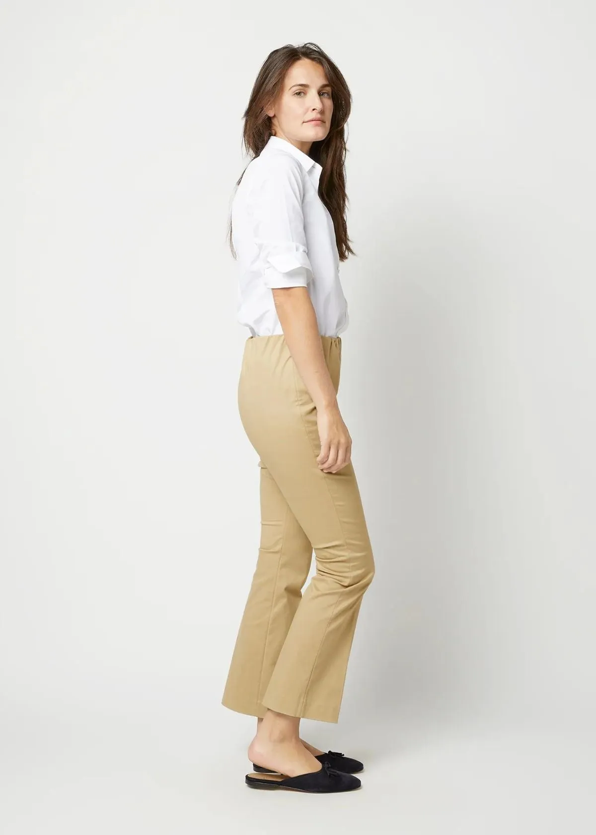 ANN MASHBURN Faye Flare Cropped Pant - Khaki Stretch Sateen