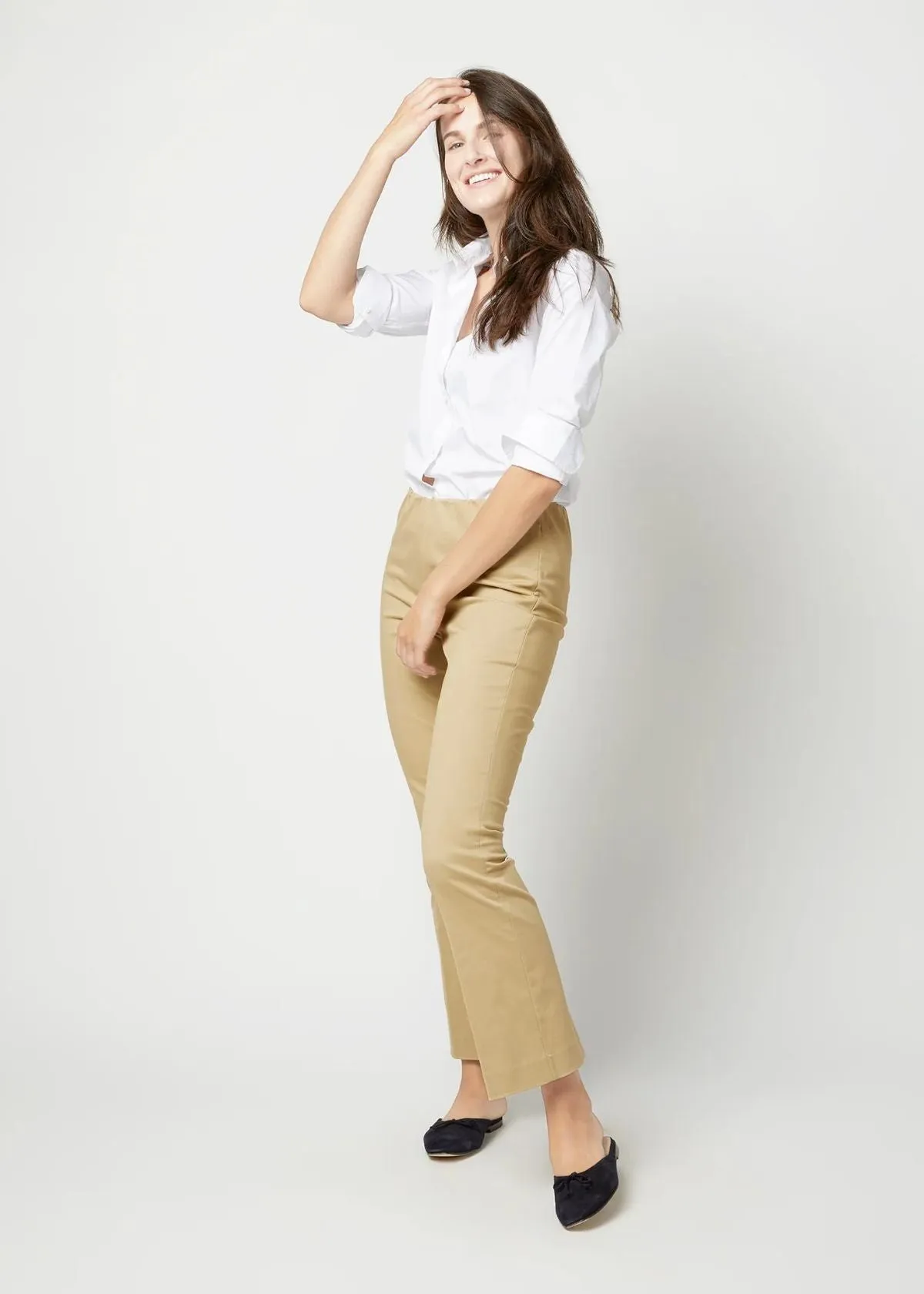 ANN MASHBURN Faye Flare Cropped Pant - Khaki Stretch Sateen