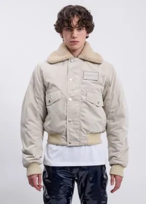 Beige Satin Pilot Jacket w/ Wool Collar