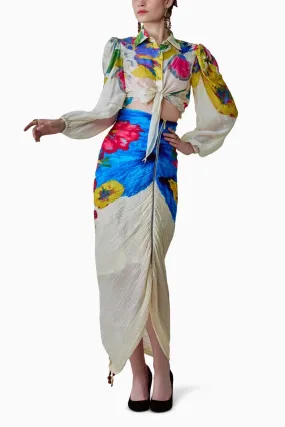 Bella Floral Tie Shirt & Pleated Skirt