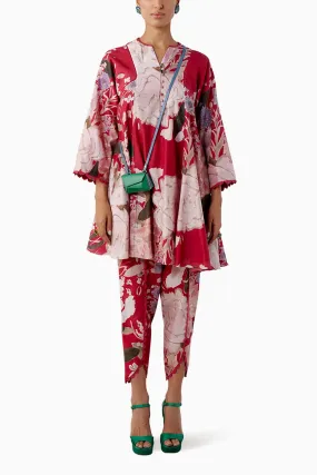 Birdie Red Multicolored Kurta Set