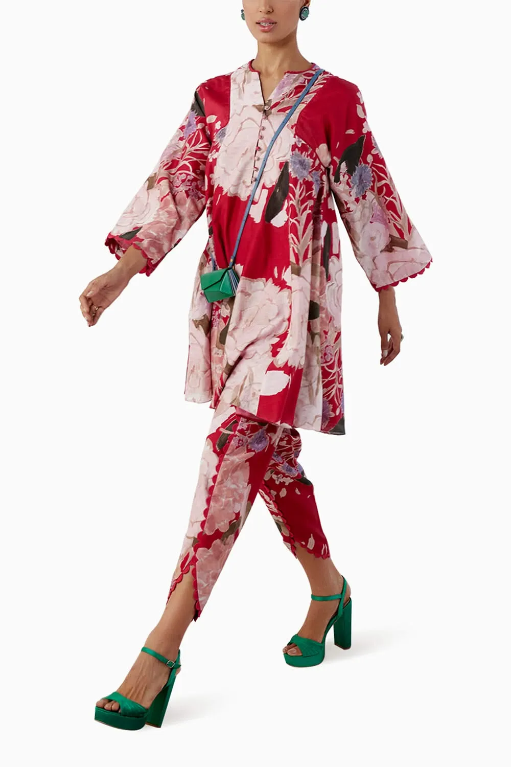 Birdie Red Multicolored Kurta Set