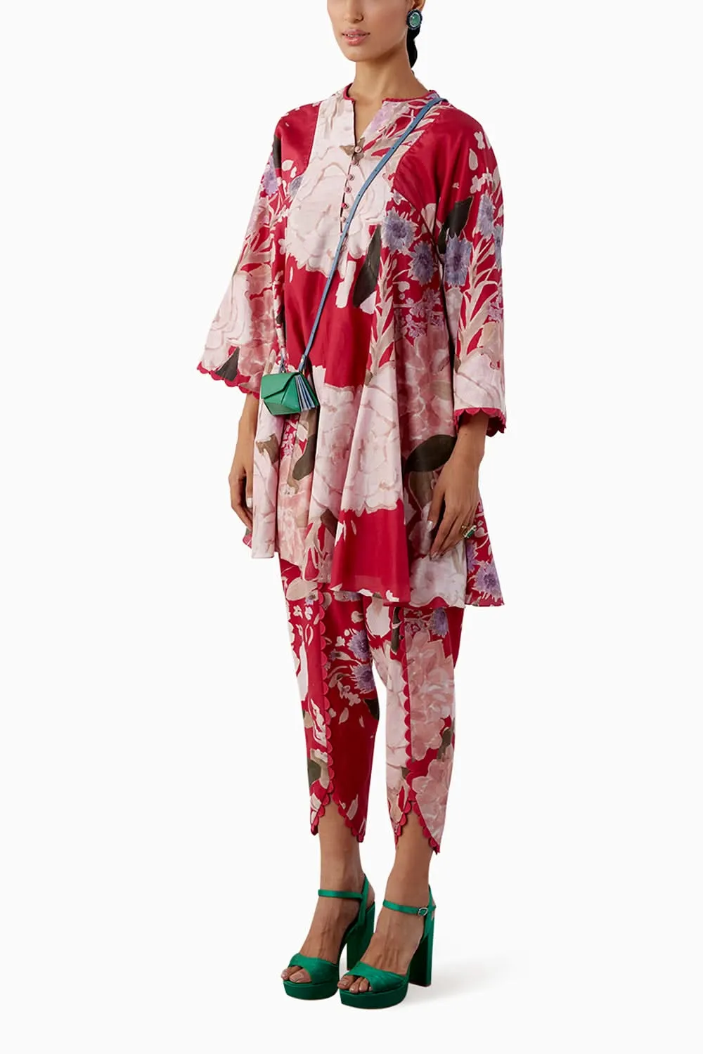 Birdie Red Multicolored Kurta Set