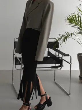 Black Midi Fringe Skirt