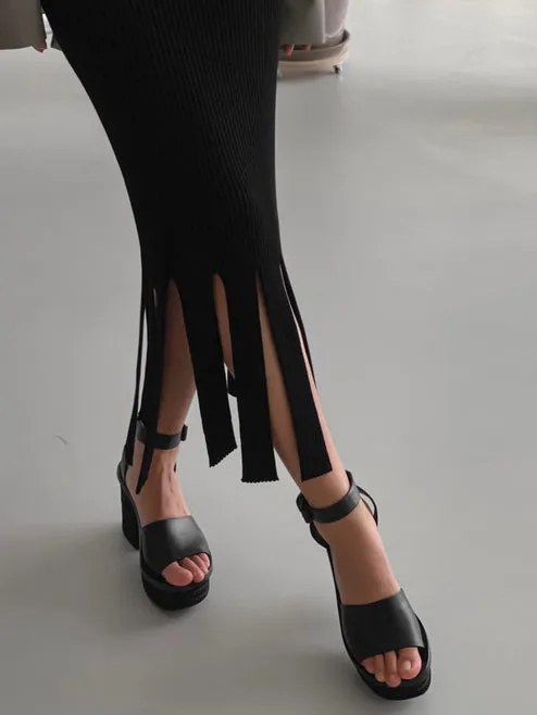Black Midi Fringe Skirt