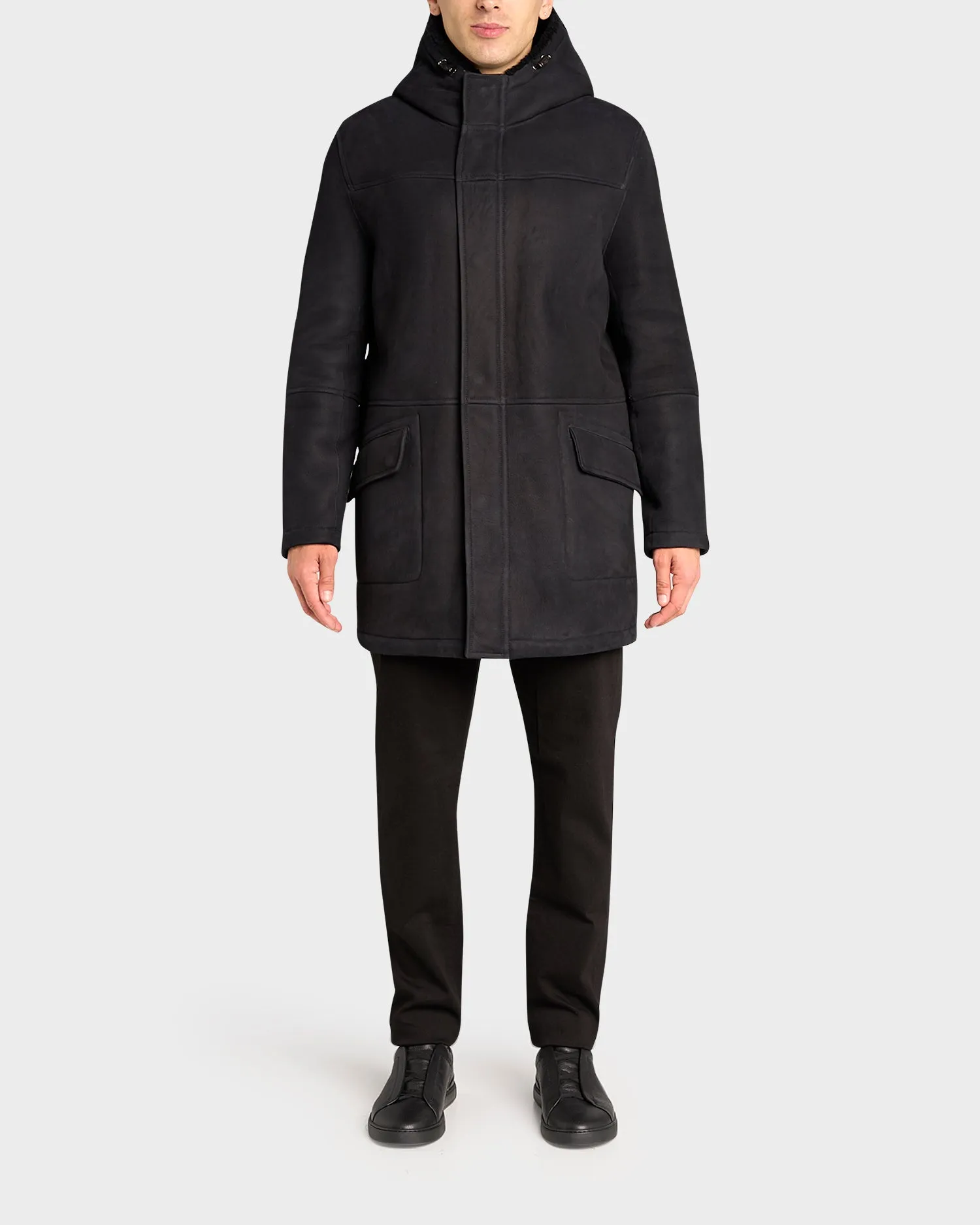 Black Suede Shearling Lined Coat