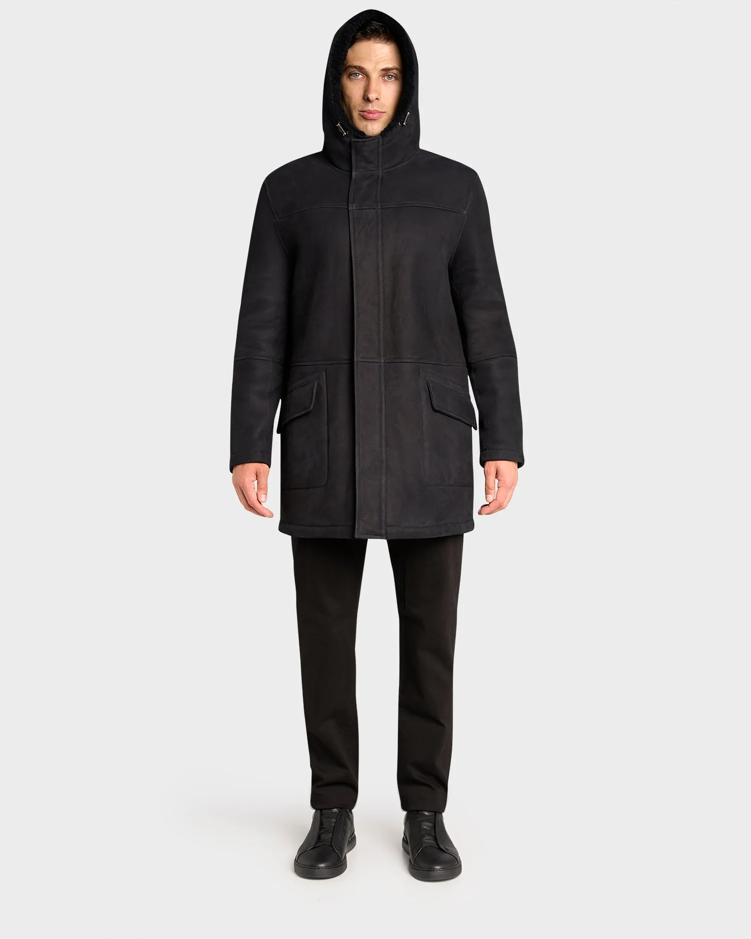 Black Suede Shearling Lined Coat