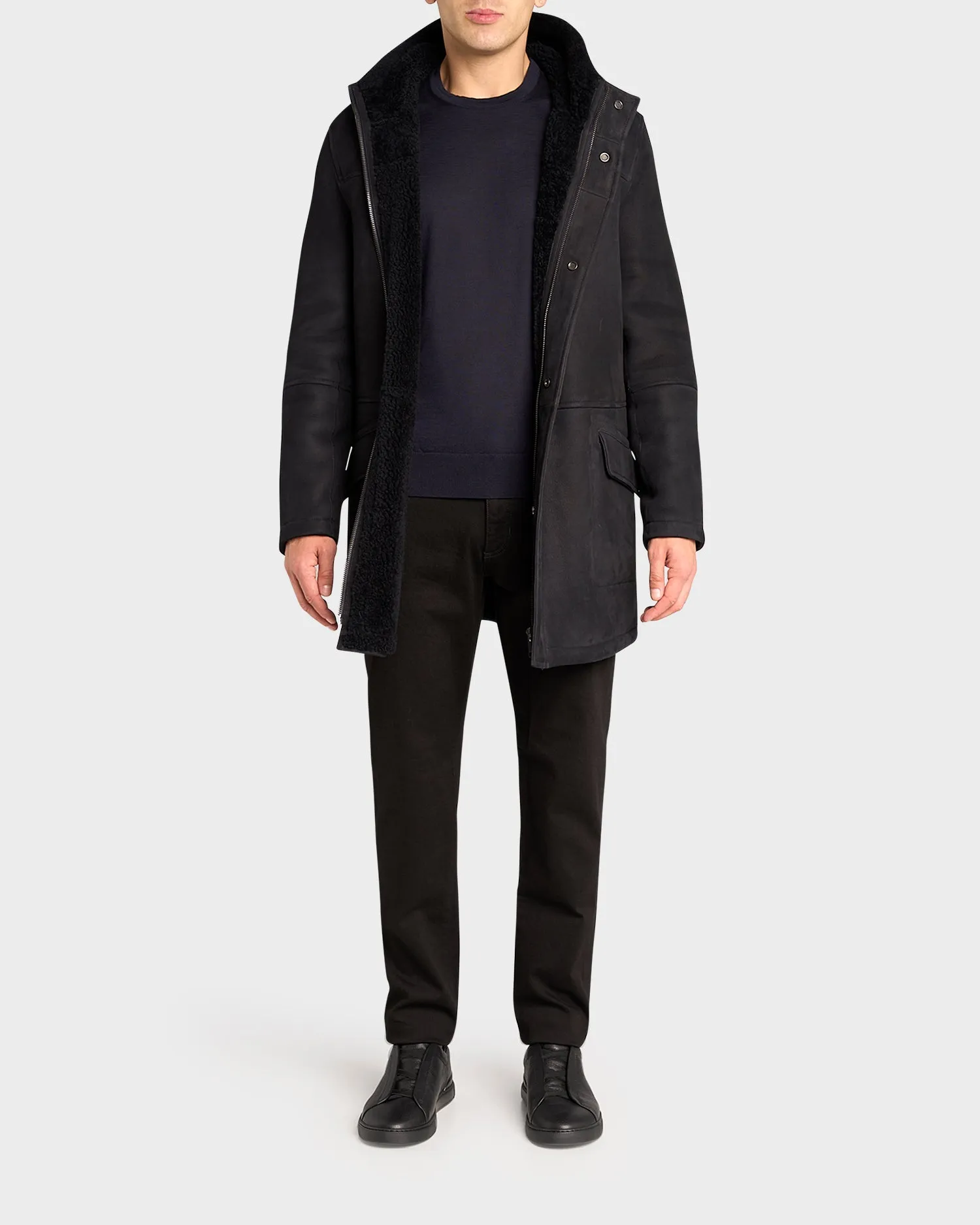Black Suede Shearling Lined Coat