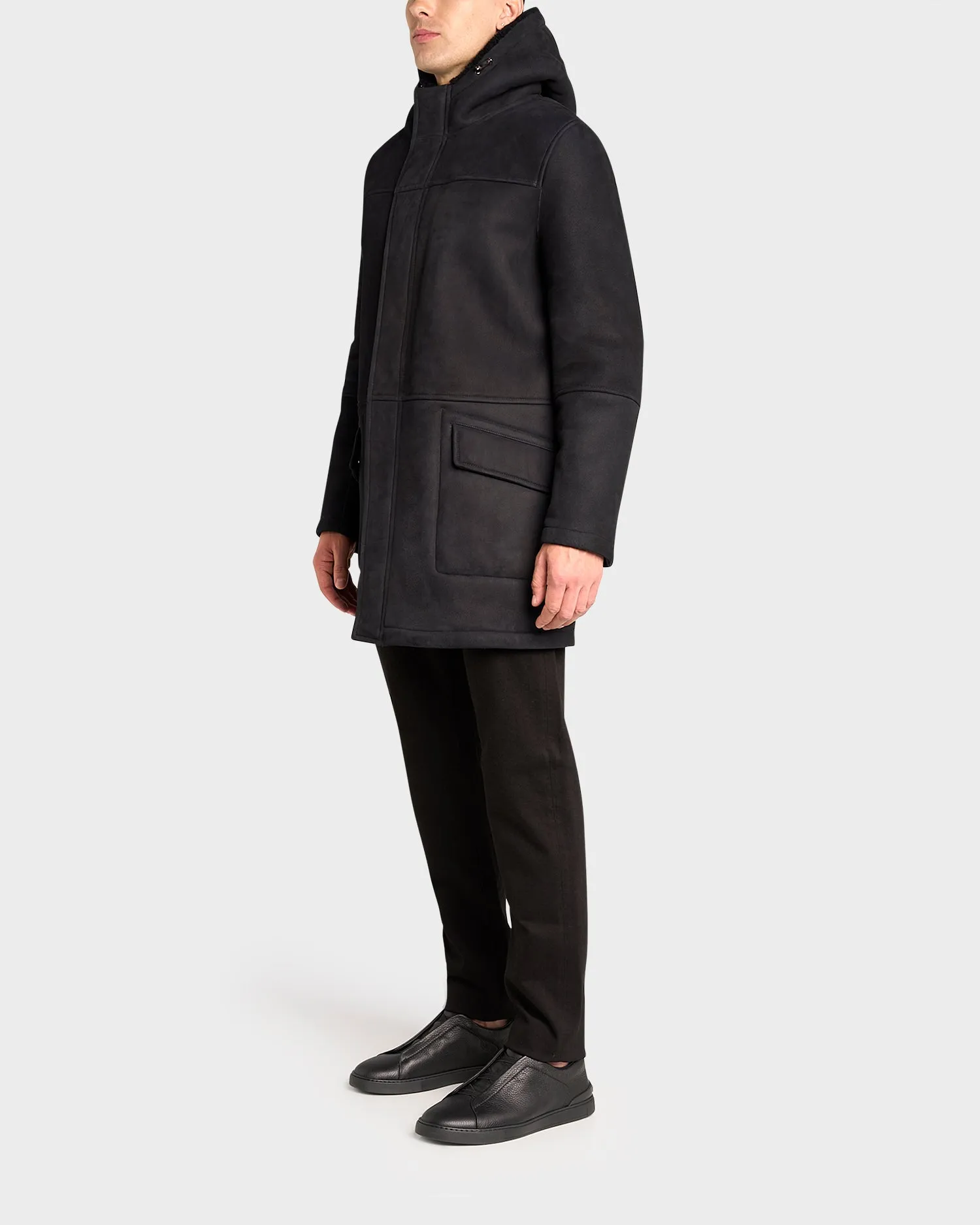 Black Suede Shearling Lined Coat