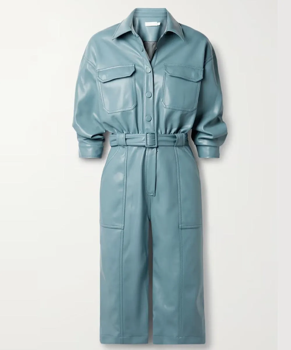 Blue Leather Jumpsuit for Women