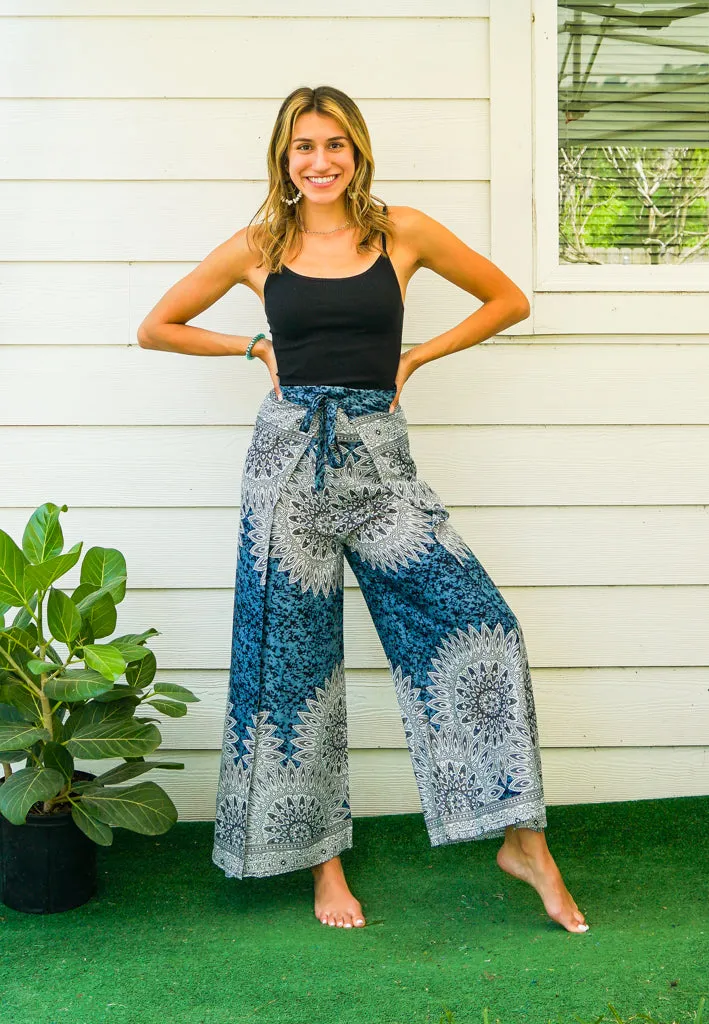 Blue Lotus Mandala Palazzo Wrap Pants