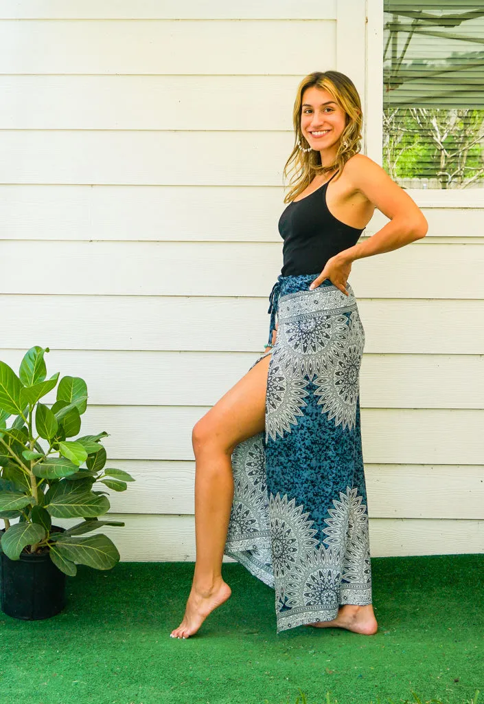 Blue Lotus Mandala Palazzo Wrap Pants