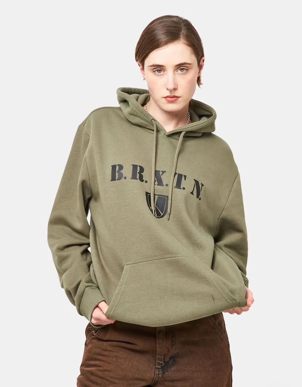 Brixton Peace Shield Pullover Hoodie - Olive Surplus