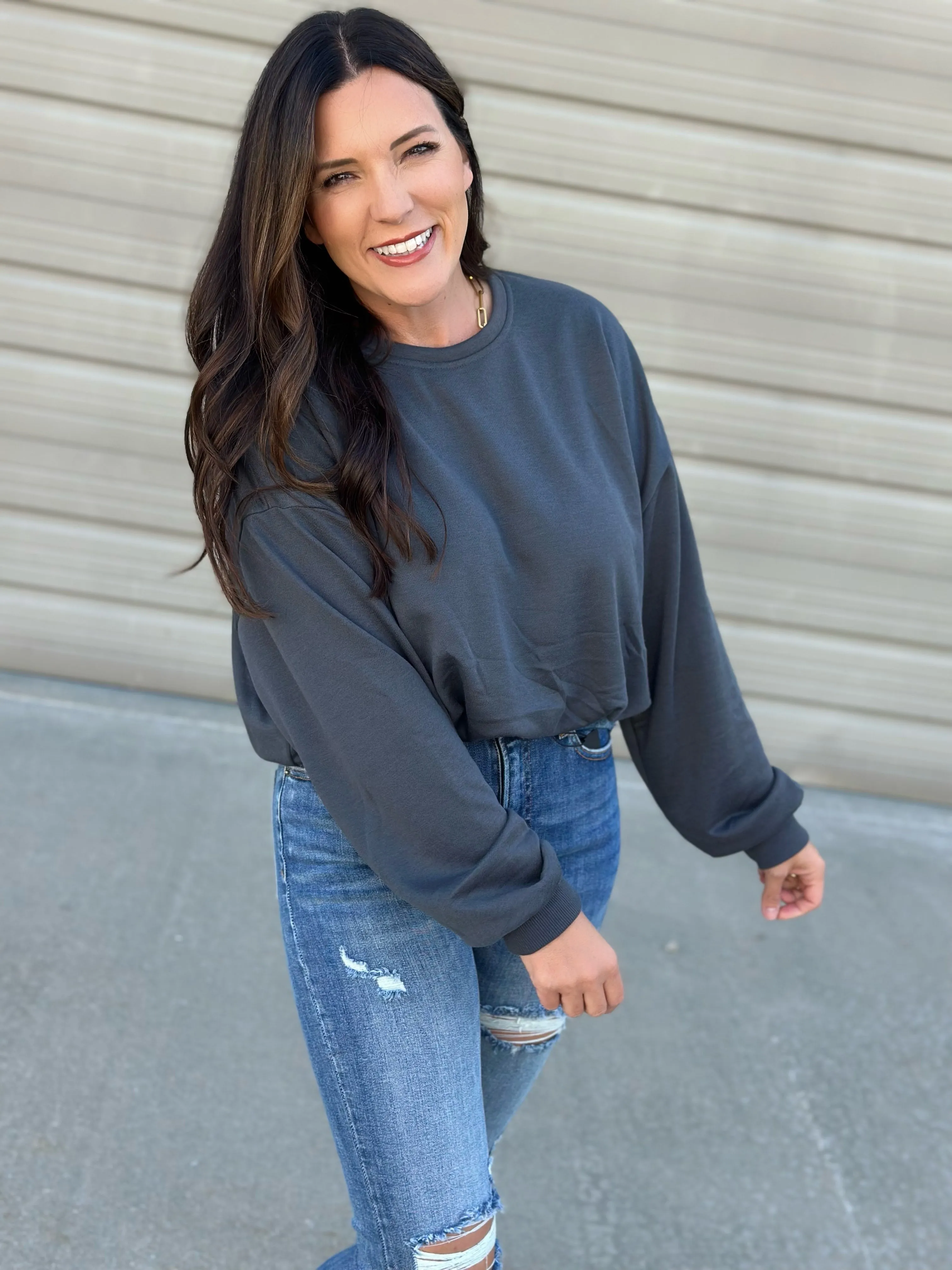 Bubble Hem Cropped Sweatshirt