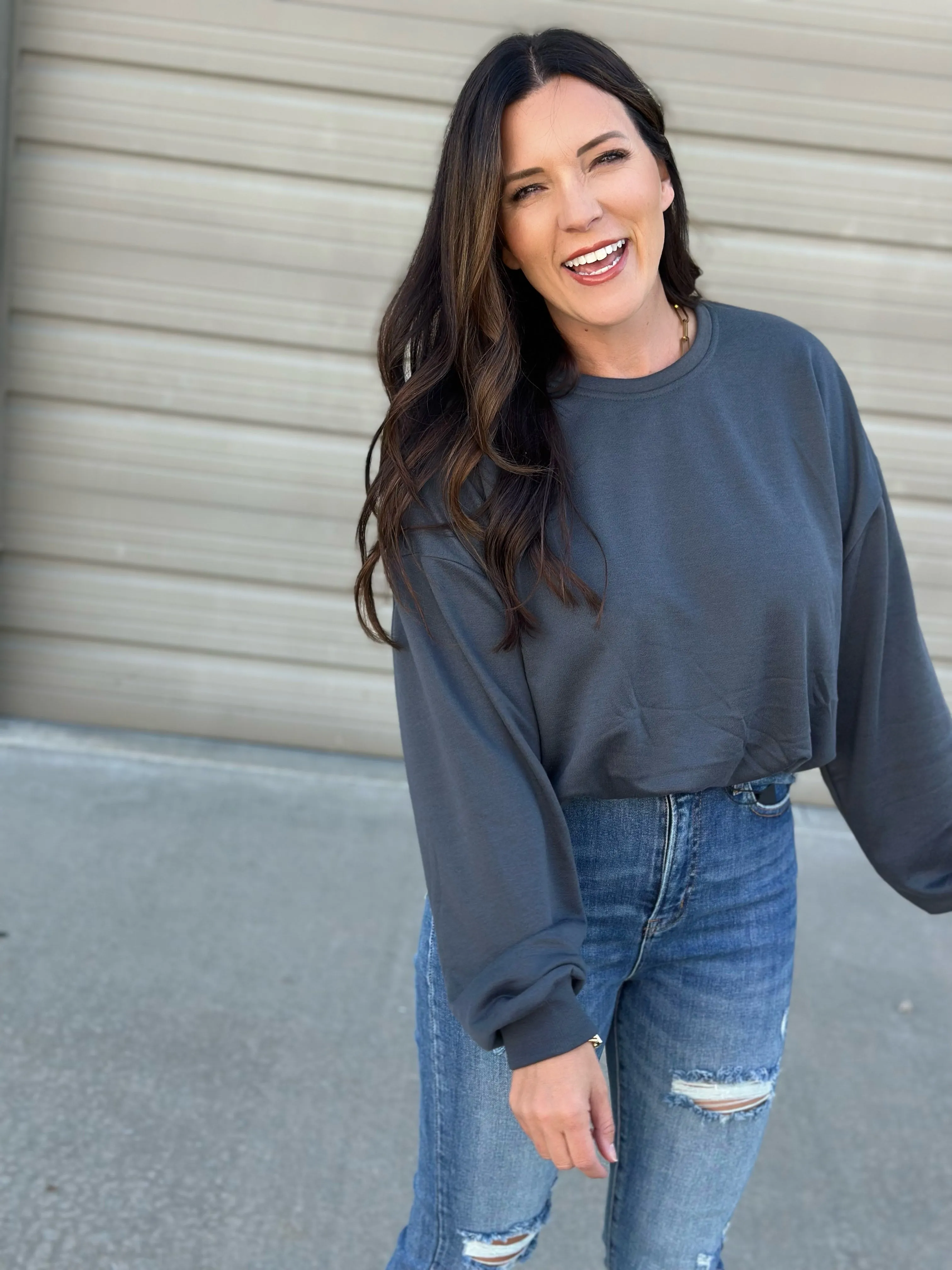 Bubble Hem Cropped Sweatshirt