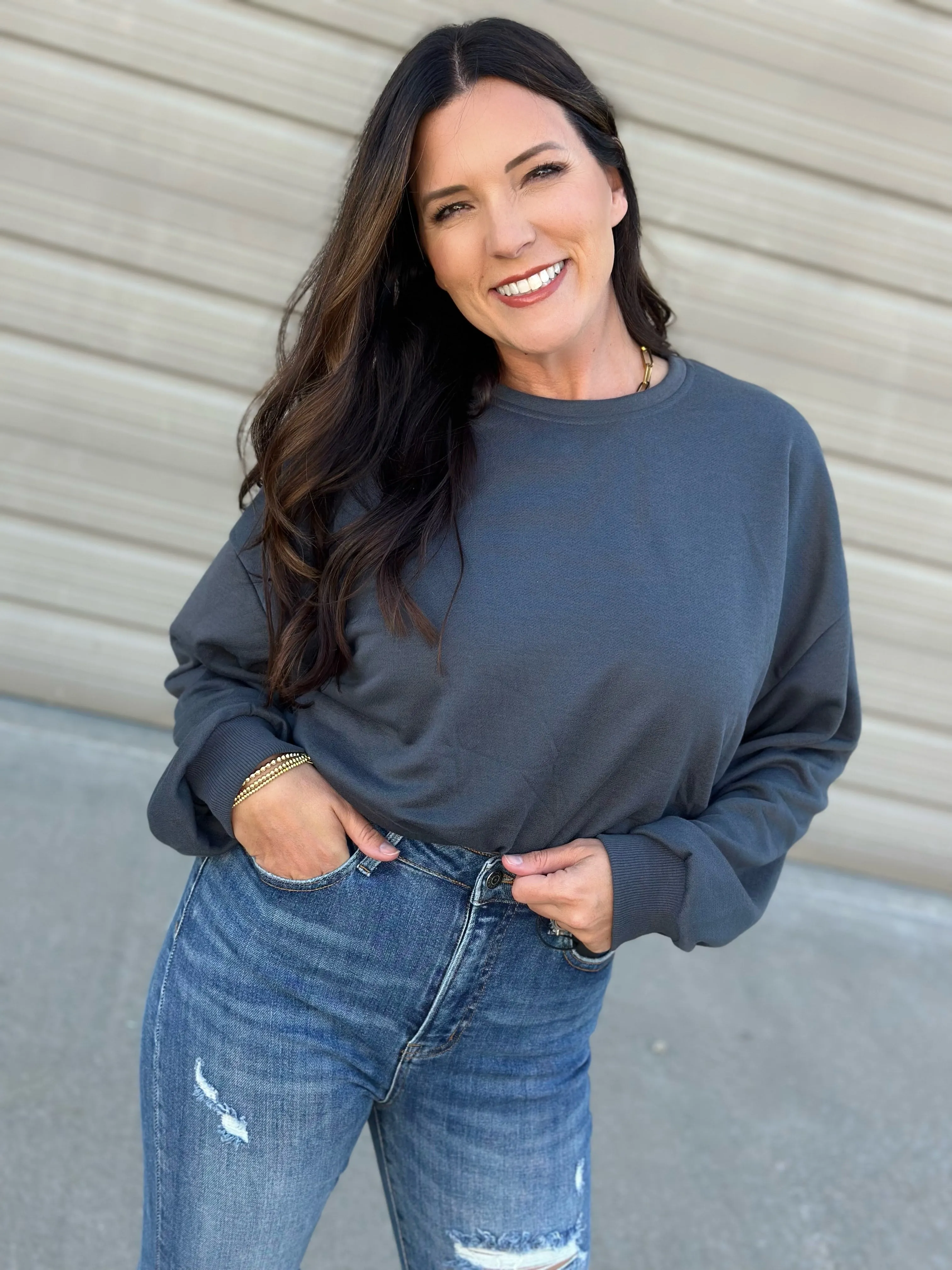 Bubble Hem Cropped Sweatshirt