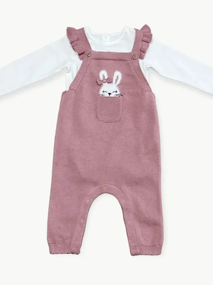 Bunny Peekaboo Ruffle Knit Overall Set