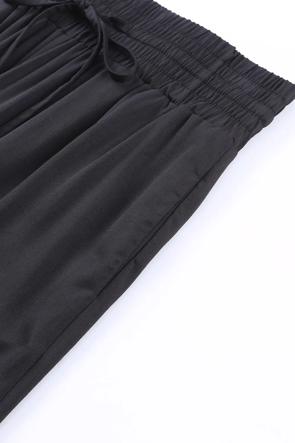 Cali Chic Women Wide Leg Pants Black Drawstring Elastic Waist