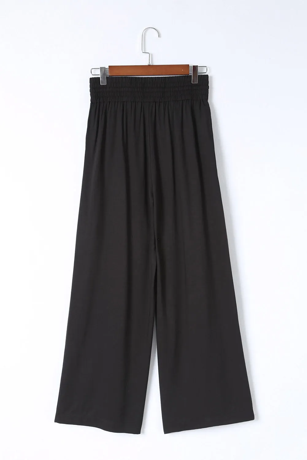 Cali Chic Women Wide Leg Pants Black Drawstring Elastic Waist