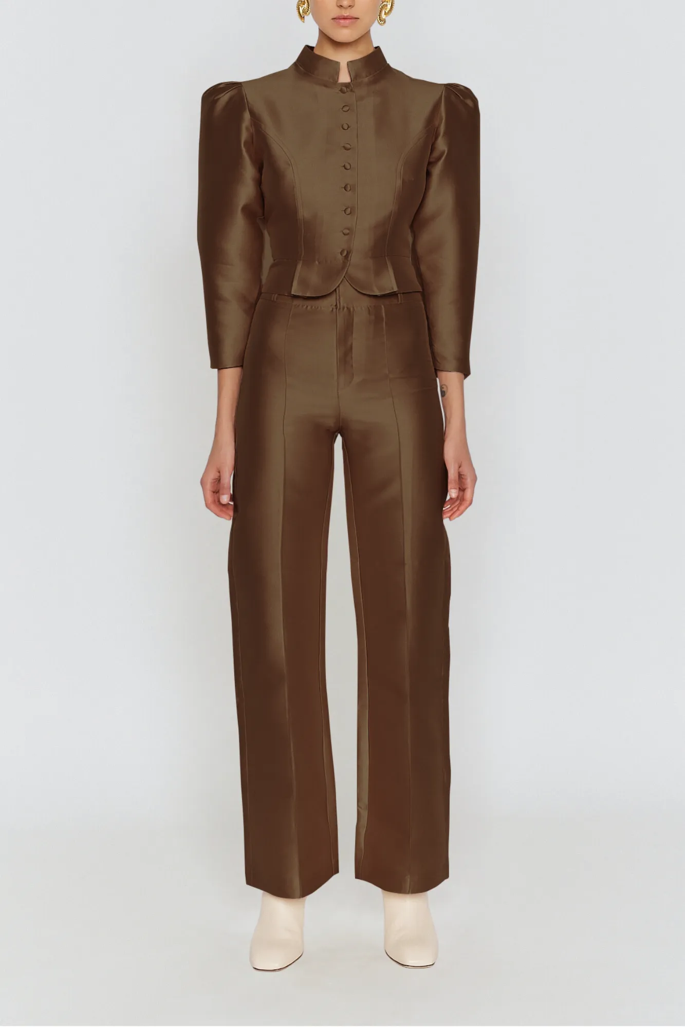 CAPUCCINO Satin Puff Sleeve Jacket