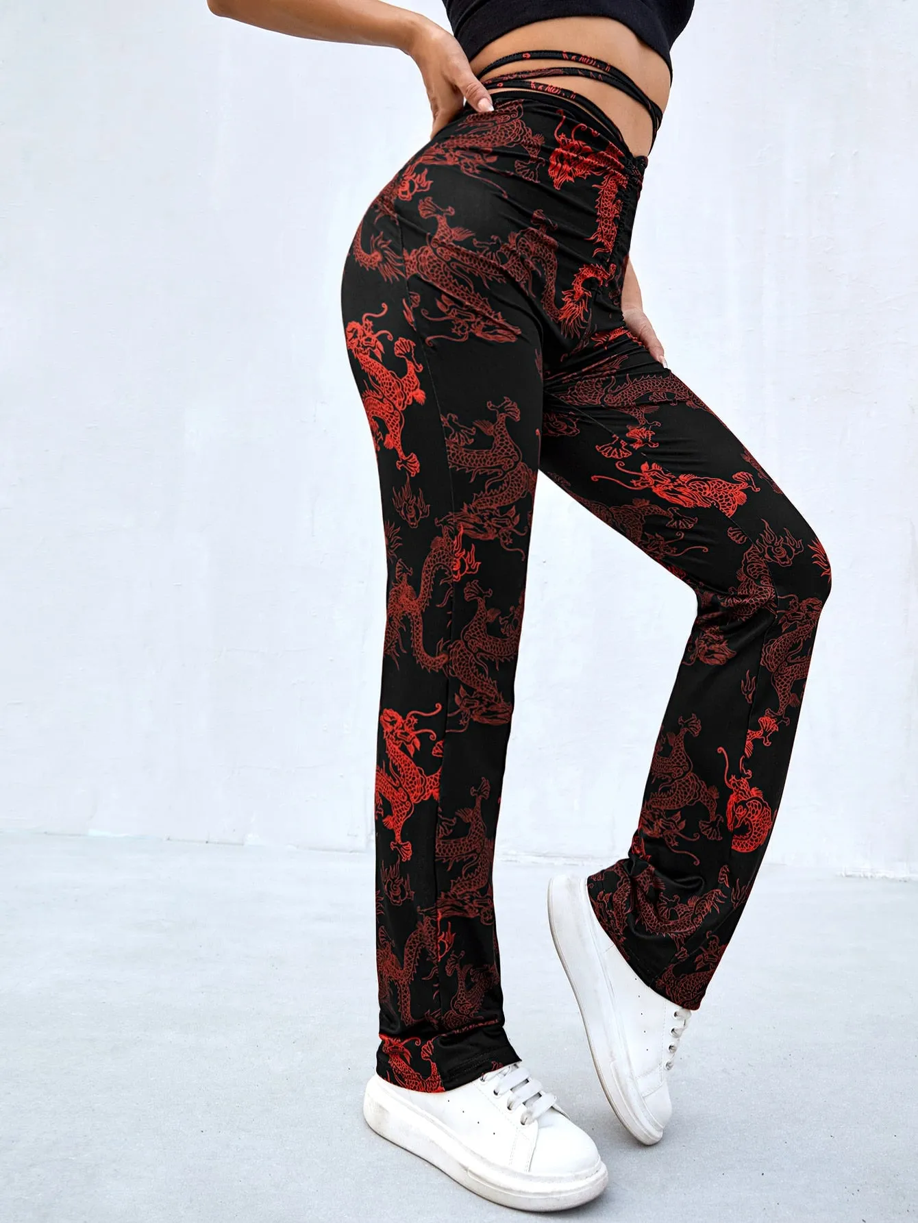 Casual Animal Tie Back High Waist Long Women Pants