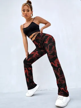 Casual Animal Tie Back High Waist Long Women Pants