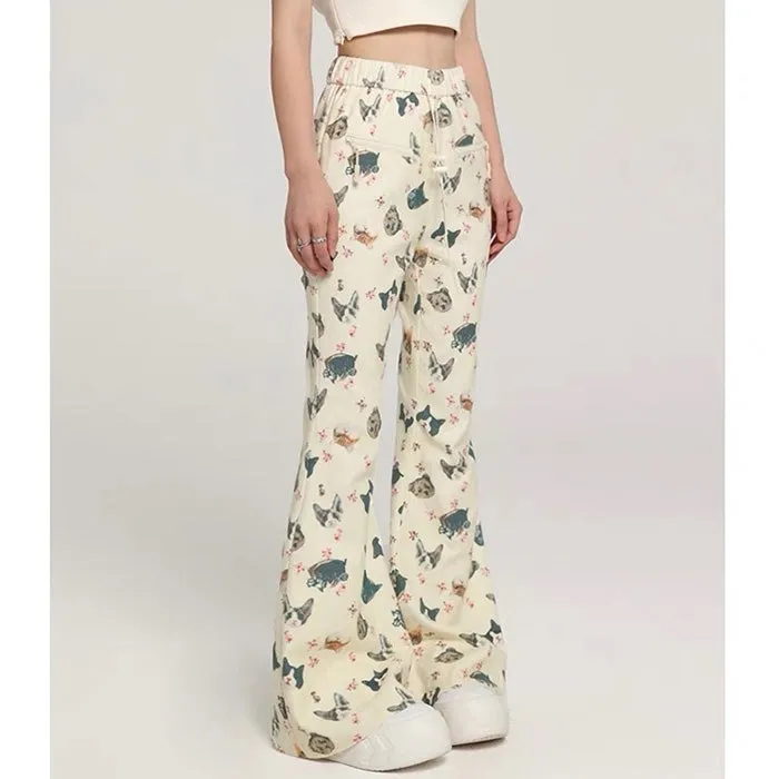 Cat Print Graphic Pants