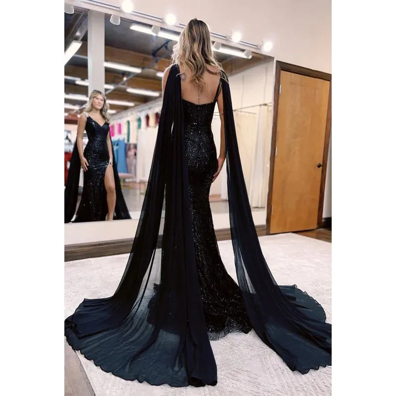 Classic & Timeless V-neck Side Slit Sparkly Sequins Evening Party Prom Dress