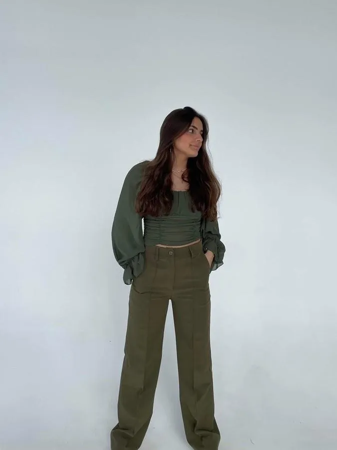 Classic wide pants kaki green