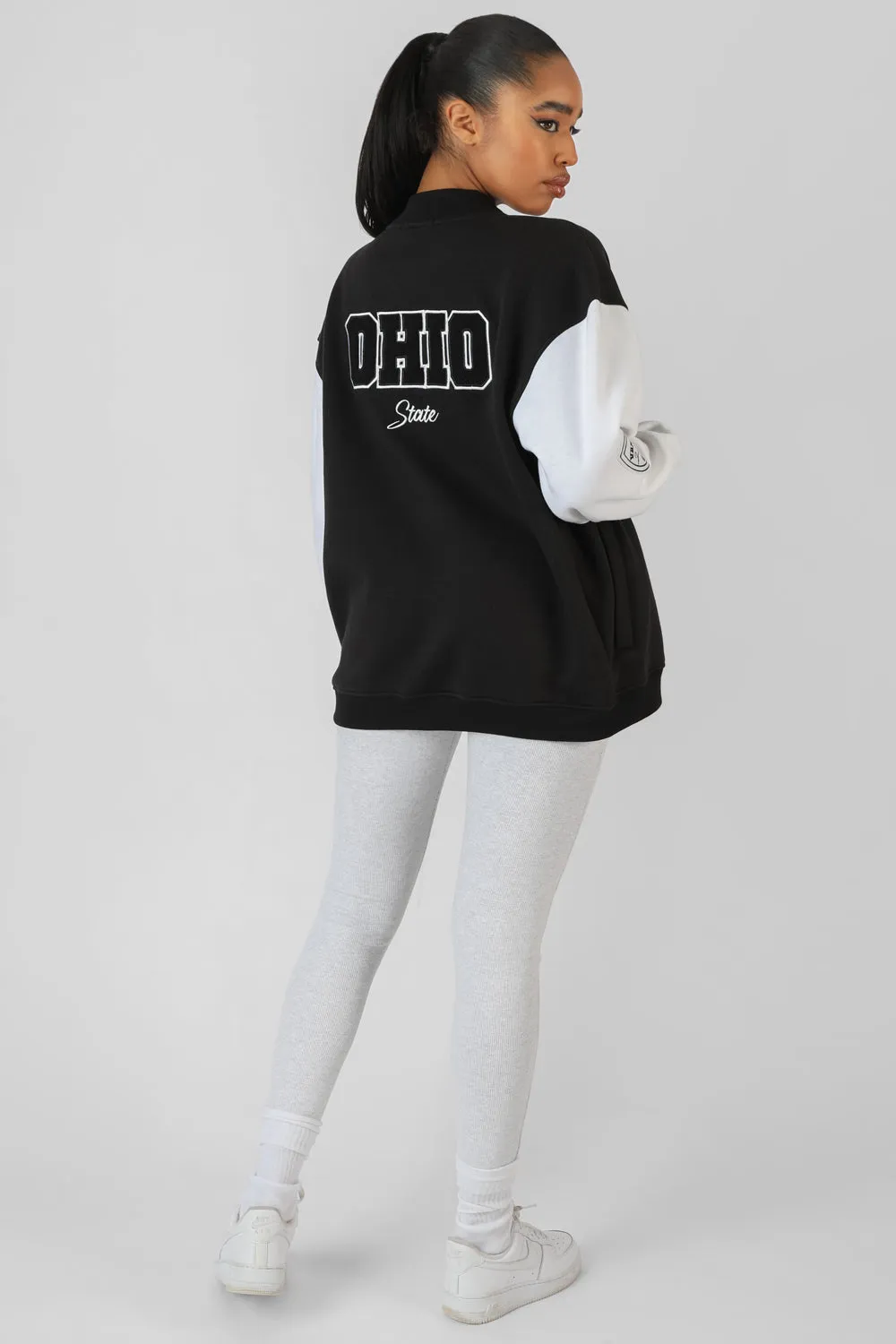 Contrast Sleeve Varsity Jacket Black