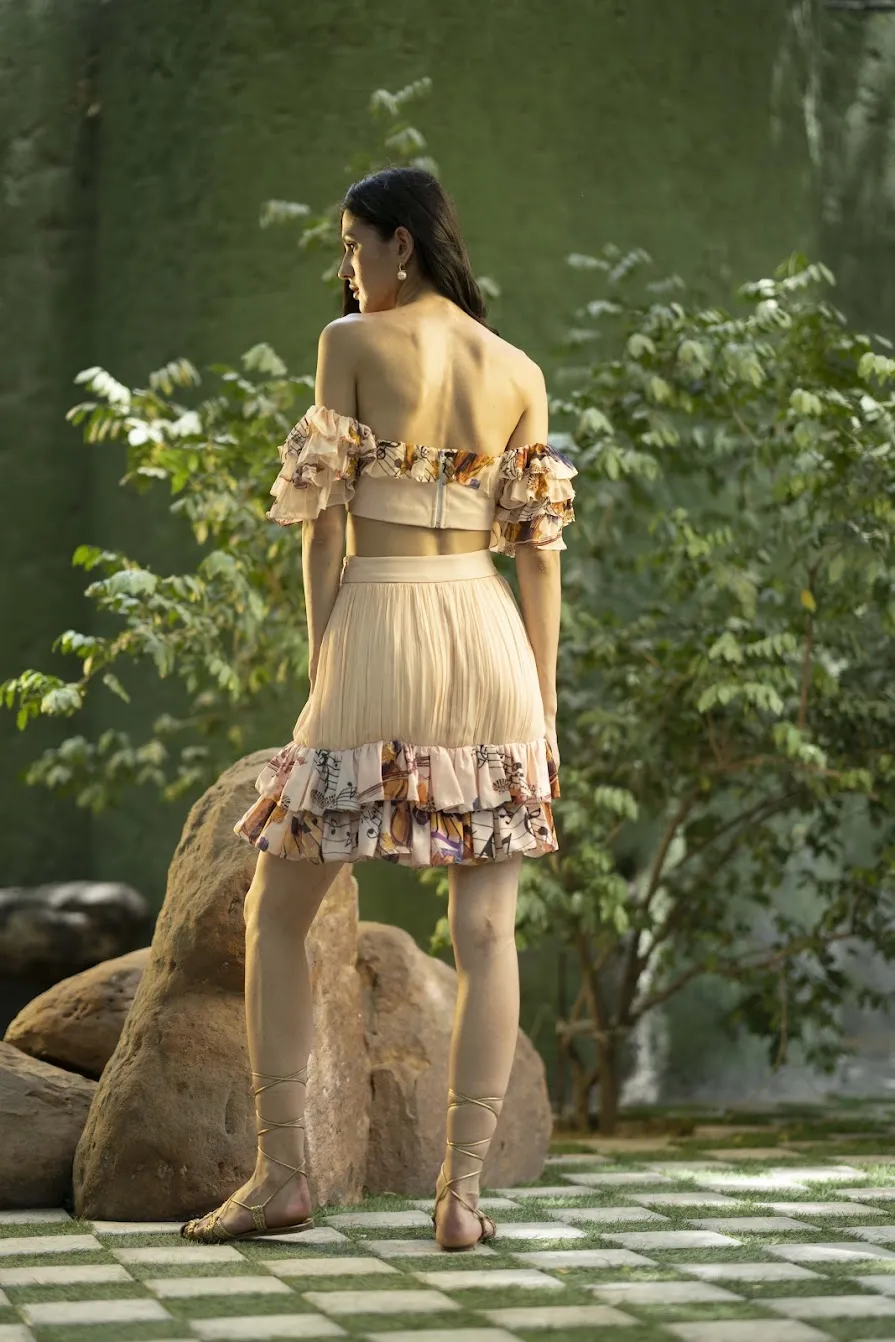 Cream piano print skirt set