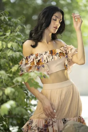Cream piano print skirt set