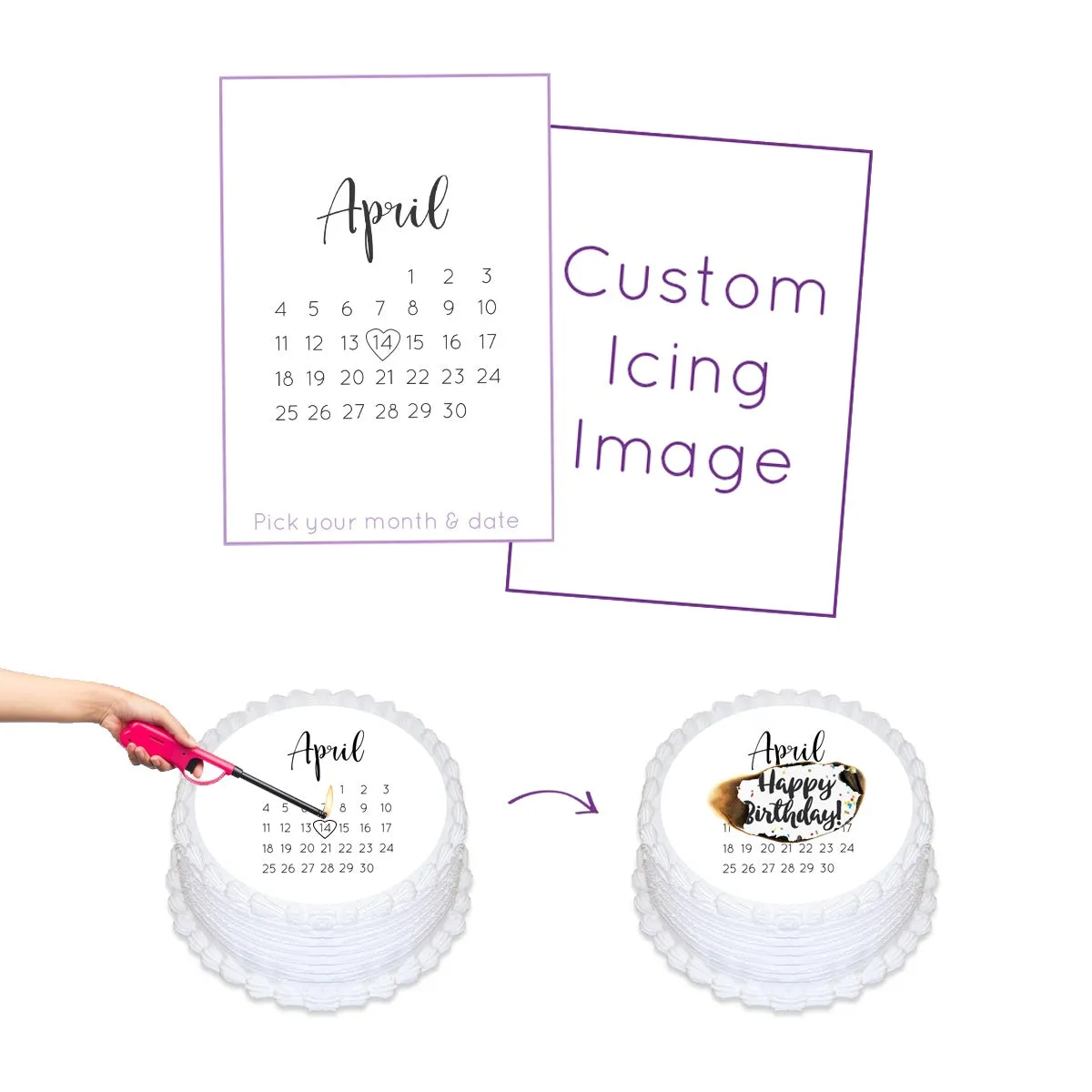 Custom Calendar Date Burnaway Edible Cake Image