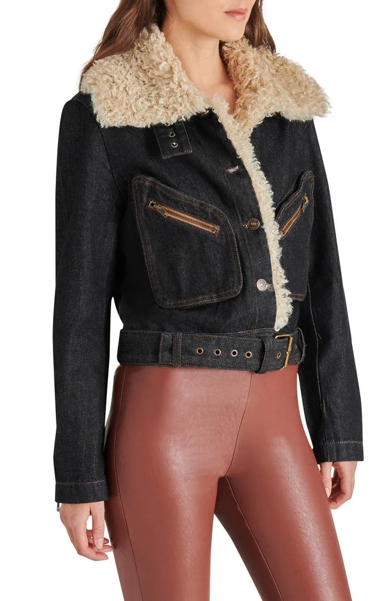 Dark Indigo Faux Shearling Washed Denim Lazuli Jacket