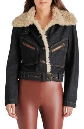 Dark Indigo Faux Shearling Washed Denim Lazuli Jacket