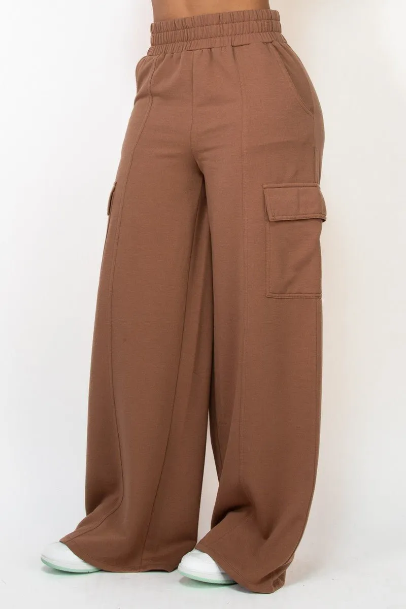 Dark Taupe High-Rise Wide Elastic Cargo Pants