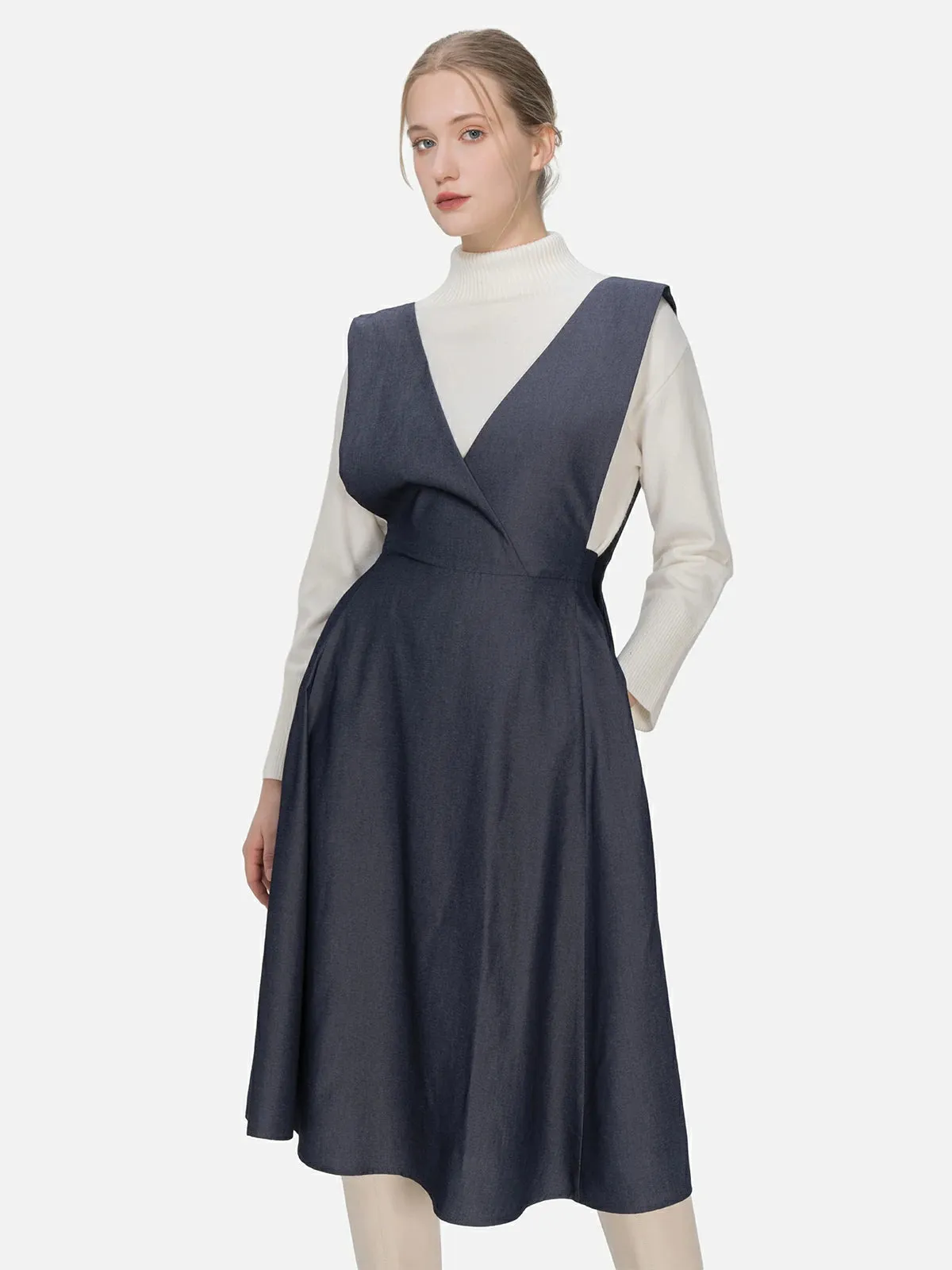 Deep V Neck Elastic Overall Midi Dress
