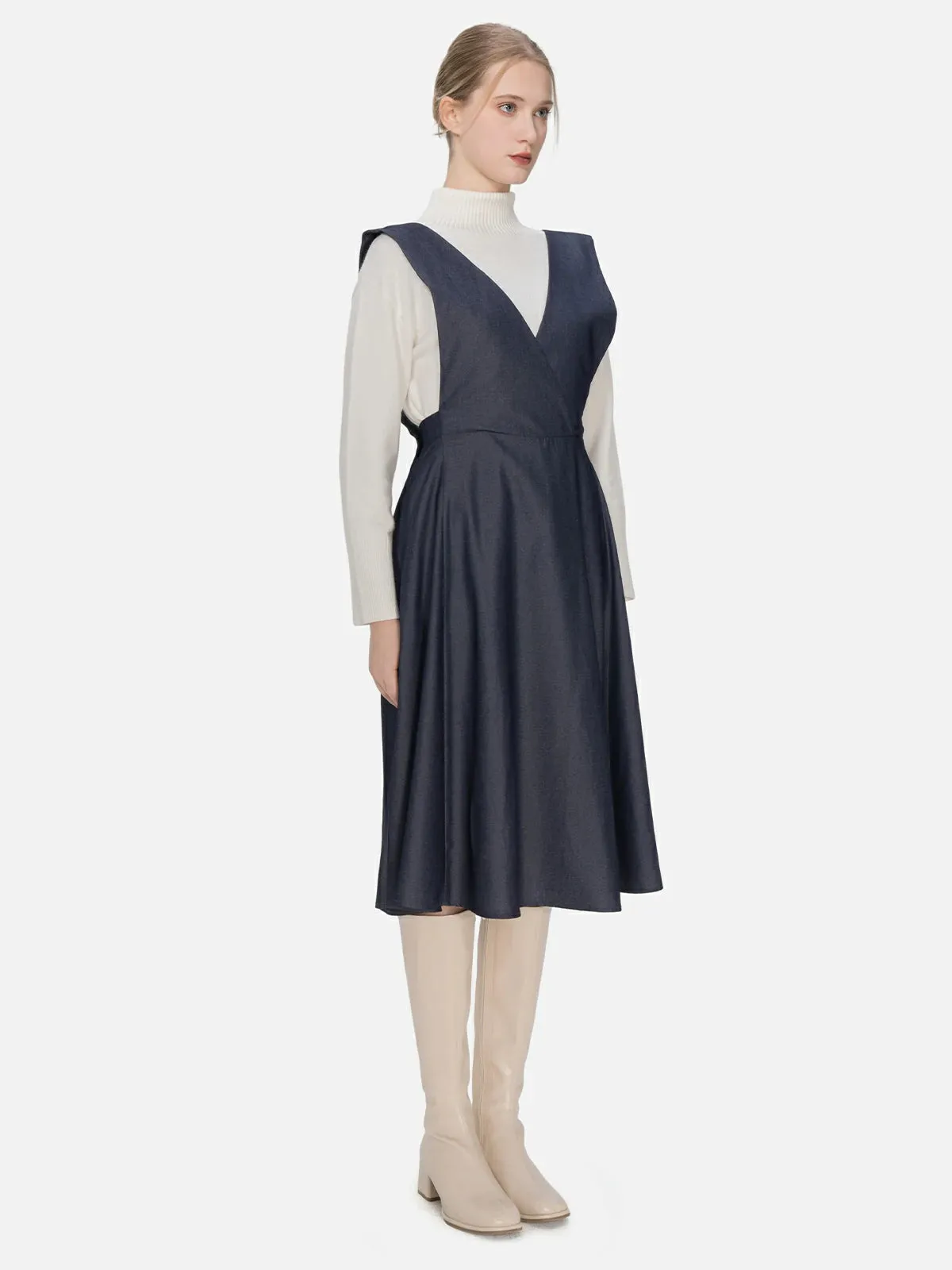 Deep V Neck Elastic Overall Midi Dress