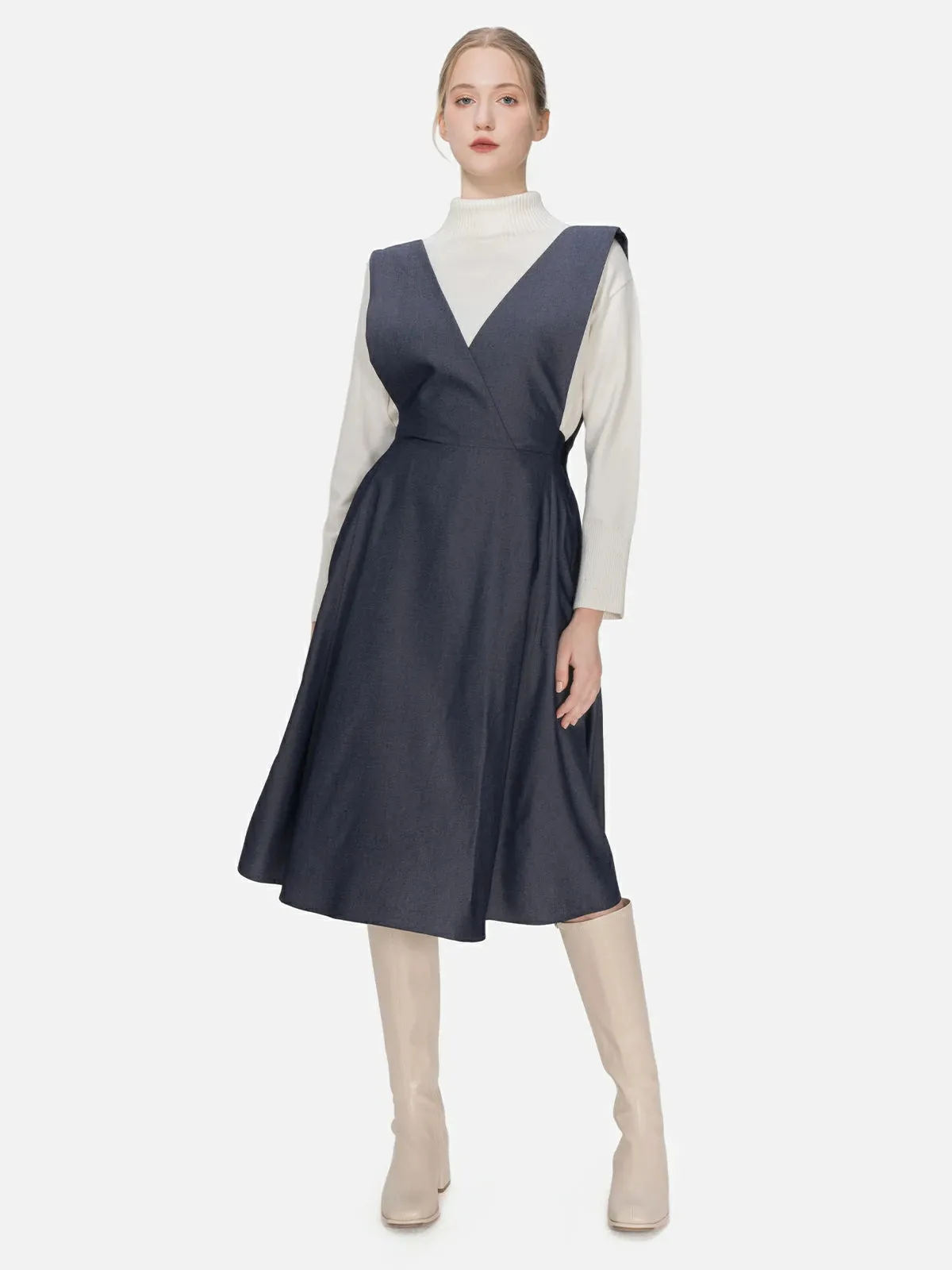 Deep V Neck Elastic Overall Midi Dress