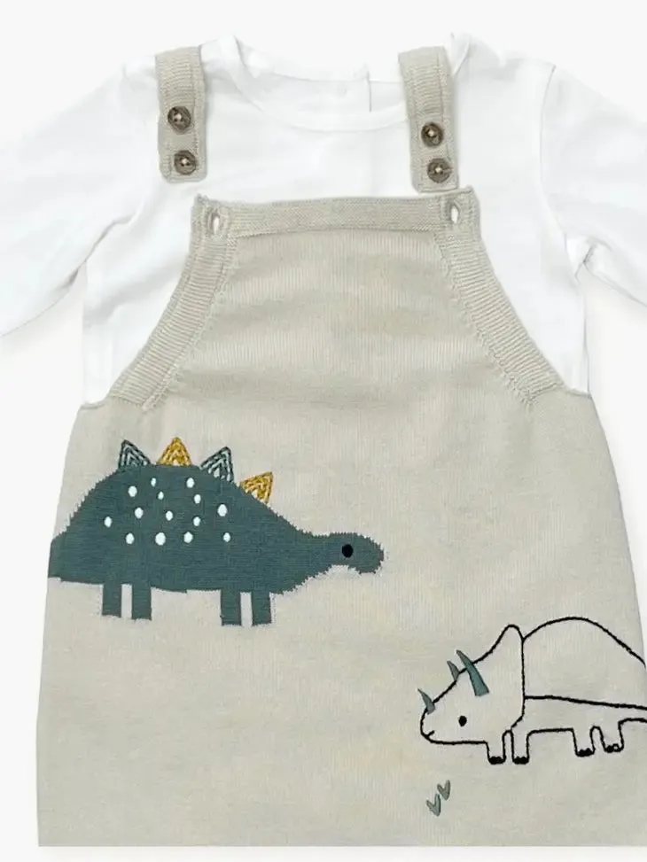 Dino Jacquard Knit Overall Set