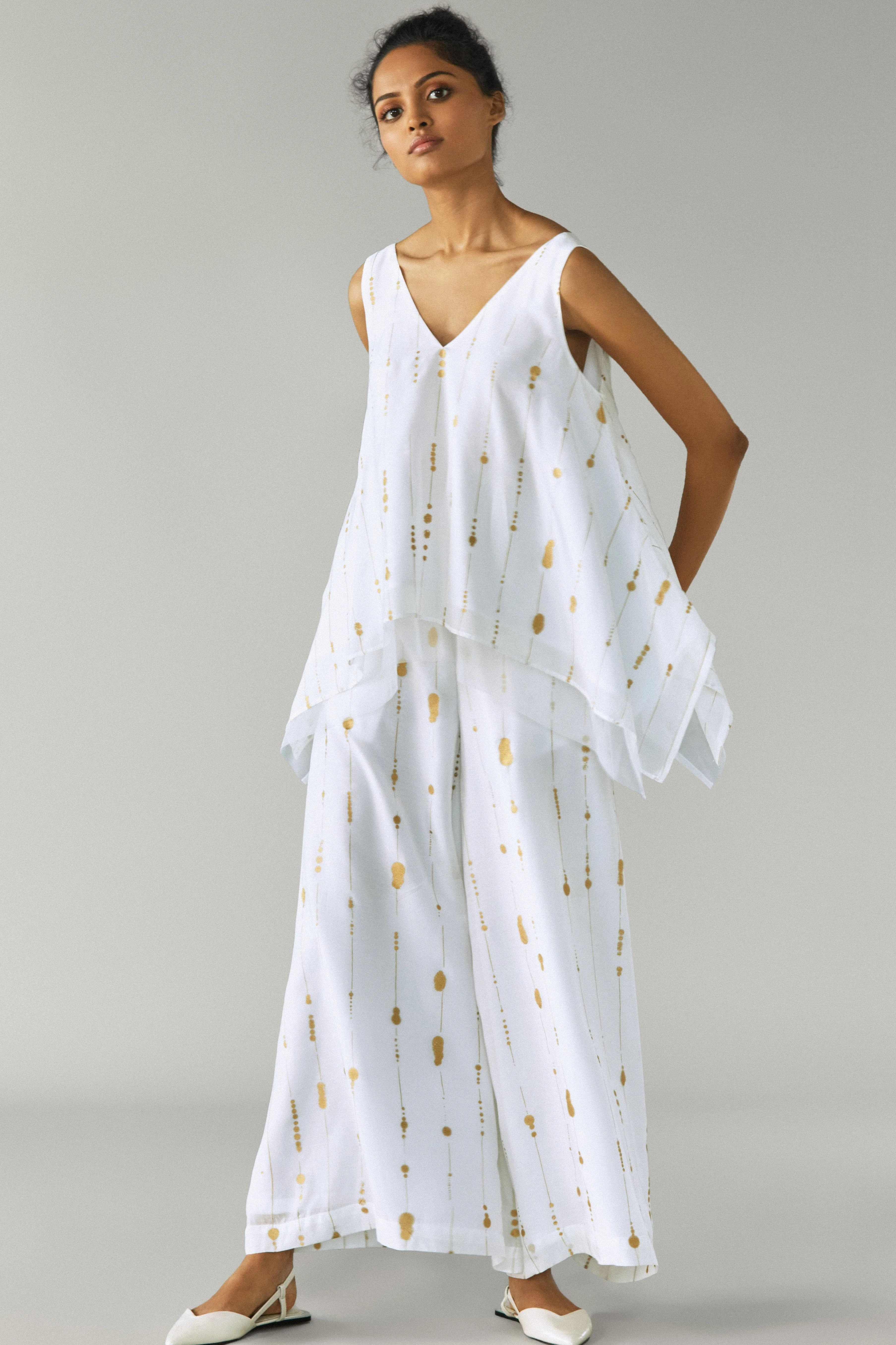 Dot and Line Flared Pants