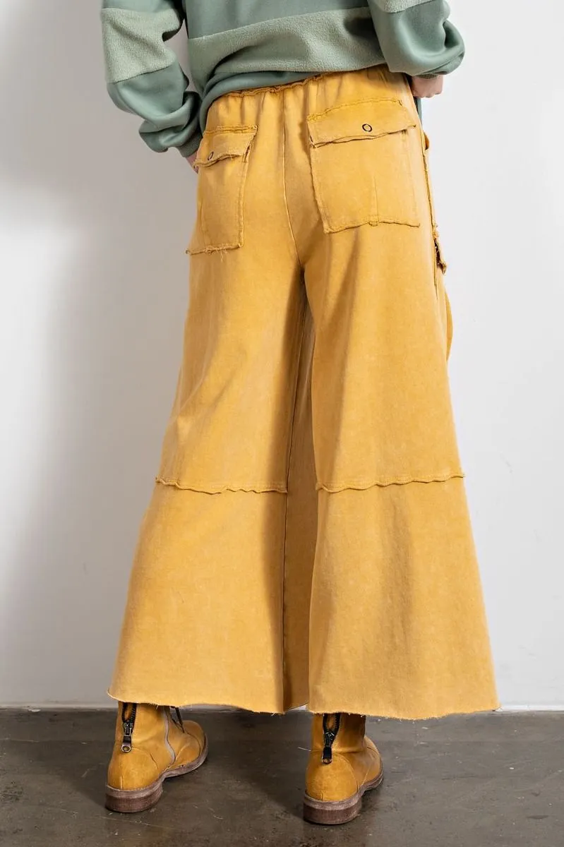 Easel Mineral Washed Wide Legs Terry Knit Cargo Pants by Sensual Fashion Boutique