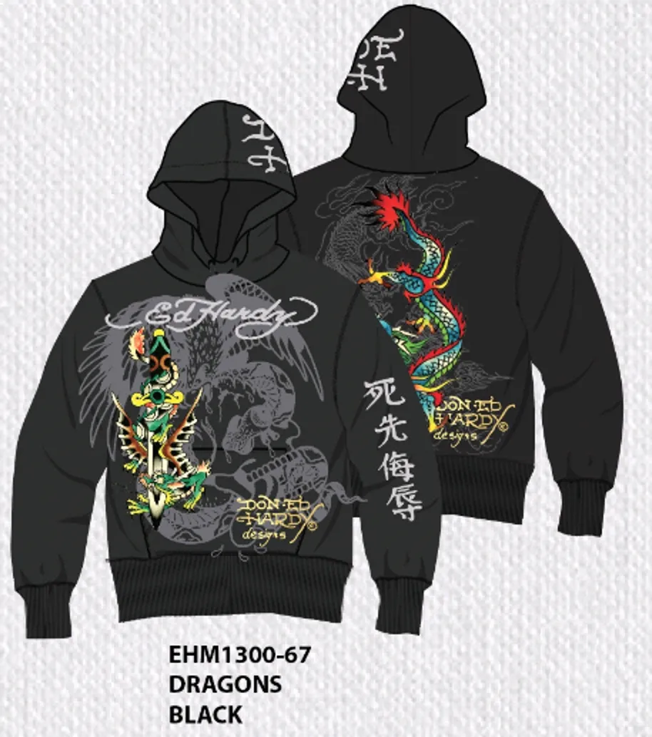 Ed Hardy Dragons Pullover Hoodie - Black